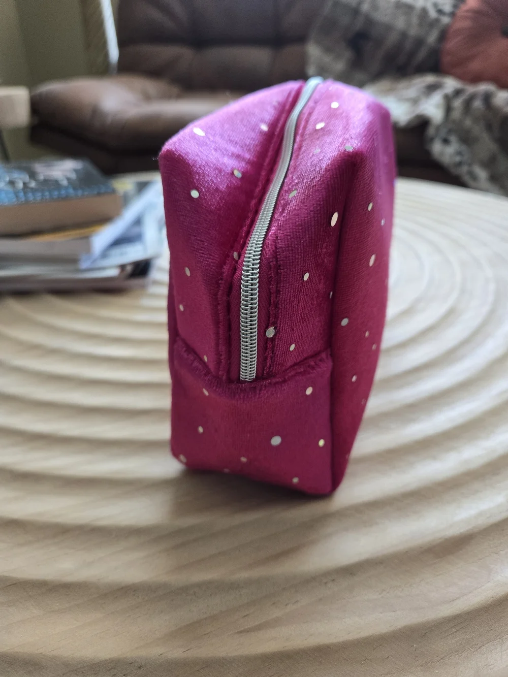 Ulta Beauty Magenta Pink Velvet Sparkle Polka Dot Makeup Cosmetic Bag Pouch